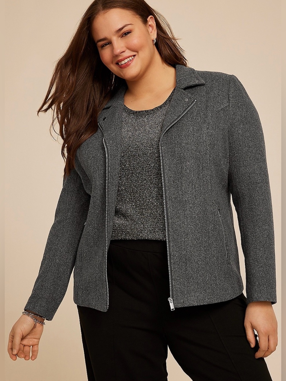 Maurices Plus Size Gray Moto Blazer Jacket